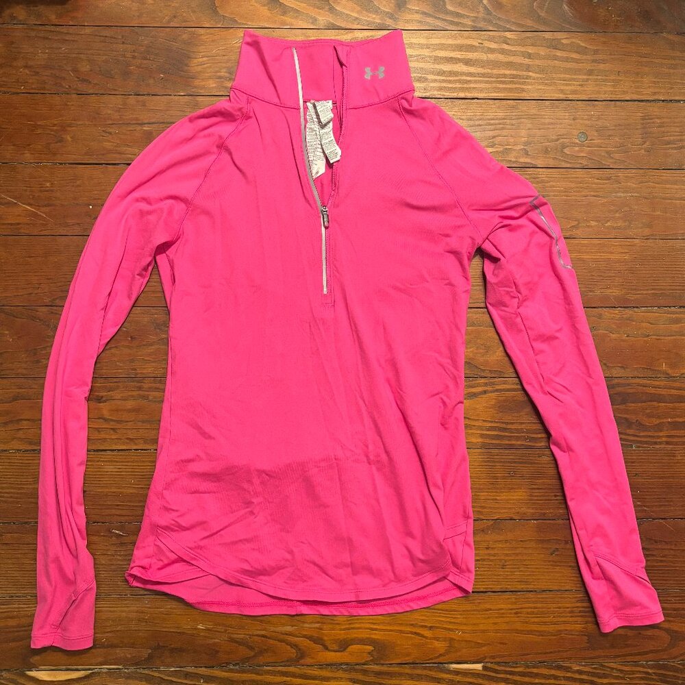 S Pink Under Armour Long Sleeve Workout Top - Thumbholes + Pockets!